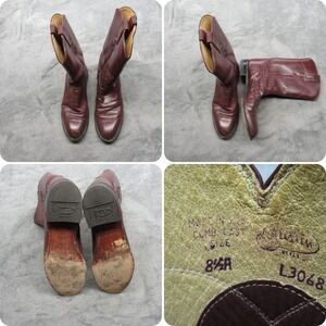 Justin Western Boots Women 8.5 A Burgundy Leather Classic Cowboy USA 3068 VTG